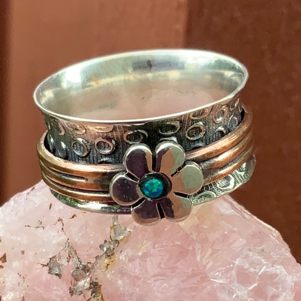 BOUTIQUE 2-TONE MEDITATION FIRE OPAL 925 RING, 8